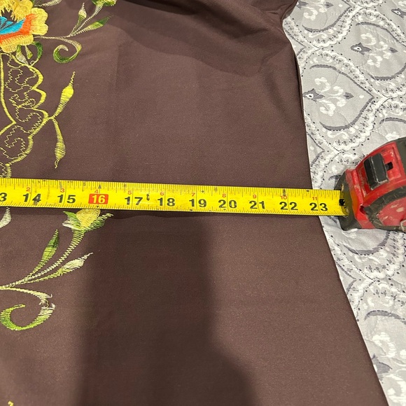 Mexicana Chocolate short Sleeve Dress with Gold Embroidered Detail - Picture 3 of 4